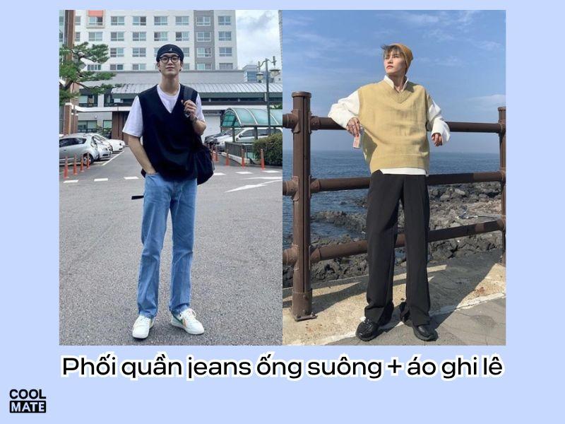 Quần jean ống suông nam kết hợp với áo gì? Thử kết hợp cùng áo ghi lê như hotboy Hàn Quốc nhé!