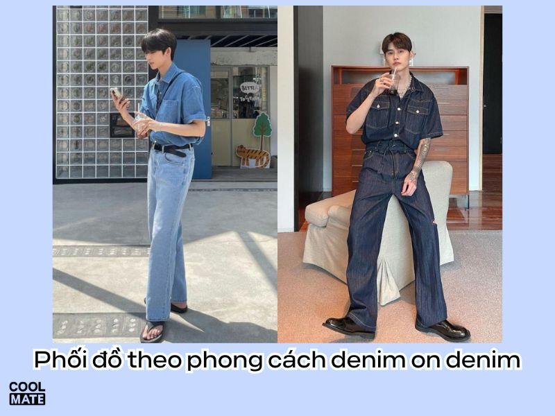 Phối đồ theo phong cách denim on denim với những chiếc quần jeans ống suông thật thời thượng
