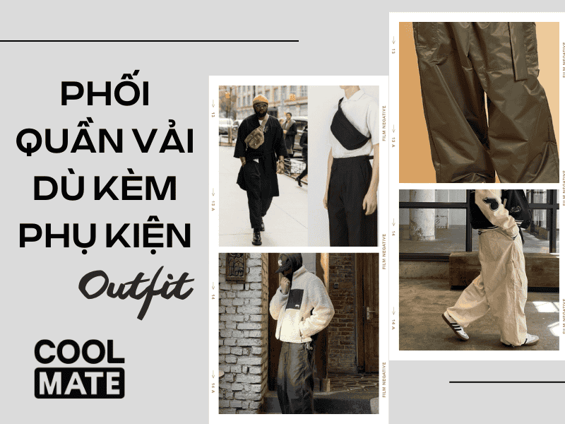 Phối quần vải dù kèm phụ kiện như khăn quàng cổ và mũ len