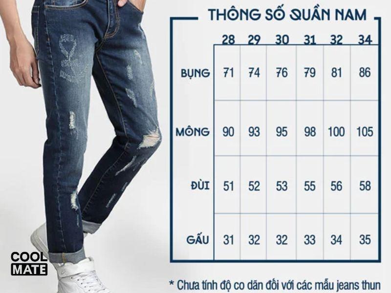 Bảng so sánh size quần nam theo tiêu chuẩn khác nhau