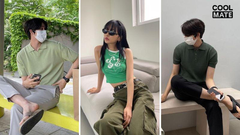 Áo thun xanh lá phối được với nhiều trang phục khác nhau