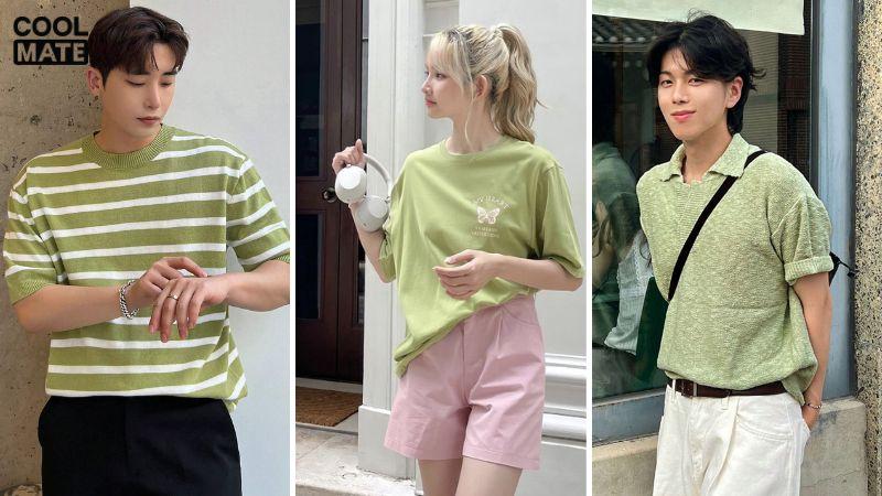 Trang phục màu đen hoặc màu tương phản giúp áo xanh lá nổi bật hơn