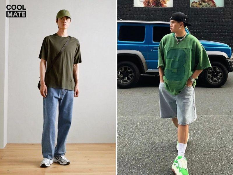 Màu trầm lạnh tạo sự cool ngầu cho áo thun xanh lá
