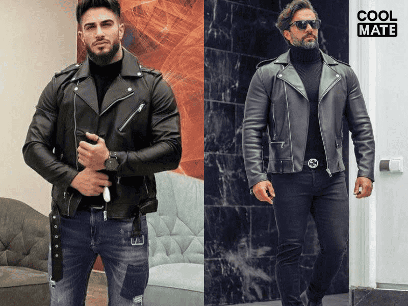 Mix áo khoác da với quần jeans
