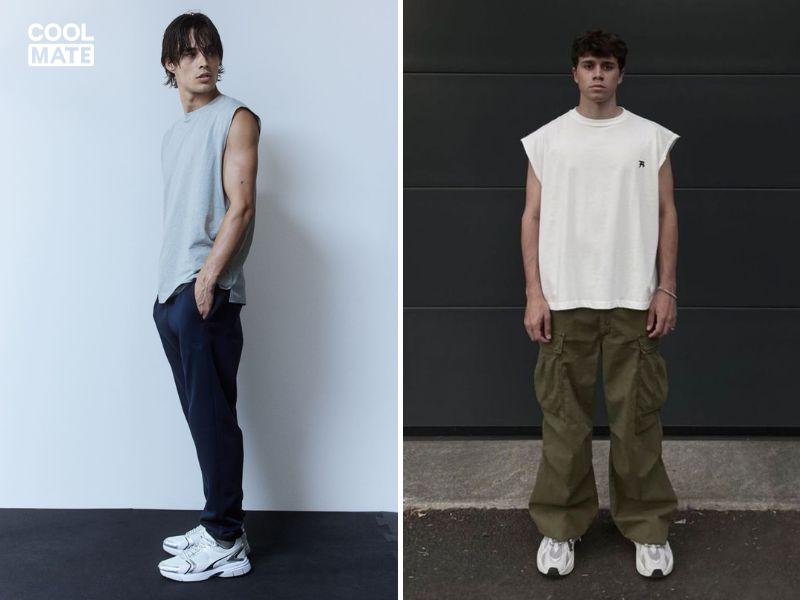 Phối quần jogger nam với tank top