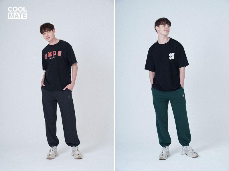 Phối quần jogger nam với áo phông casual