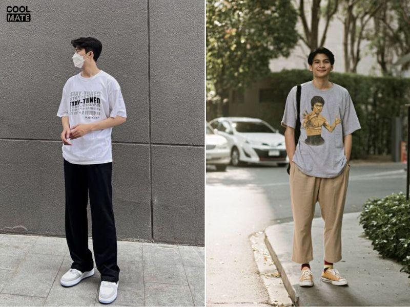 Áo thun cổ tròn và quần kaki công sở mùa hè