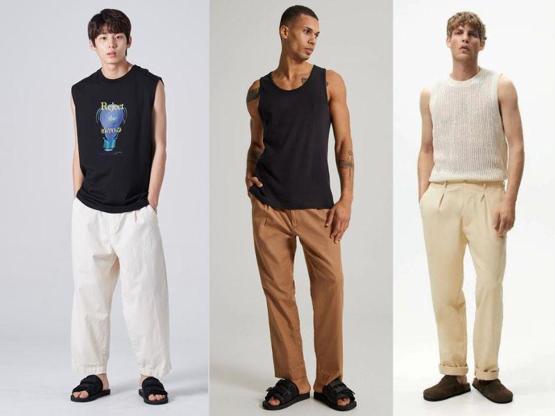 Áo tank top mix cùng quần dài kaki