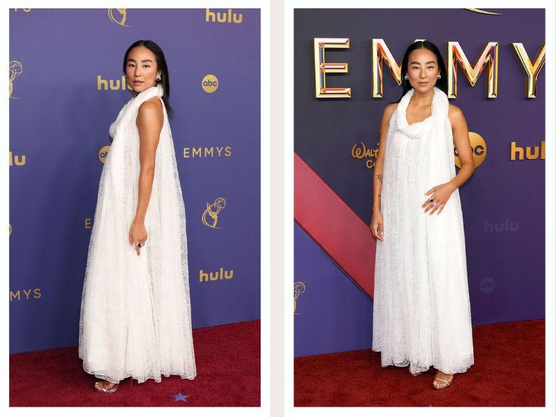 Greta Lee lộng lẫy trên thảm đỏ trong chiếc váy ren trắng từ LOEWE