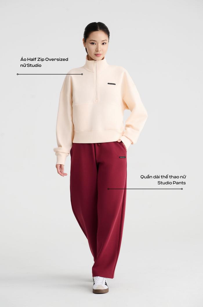 Set nỉ nữ Studio Half Zip & Quần suông - undefined