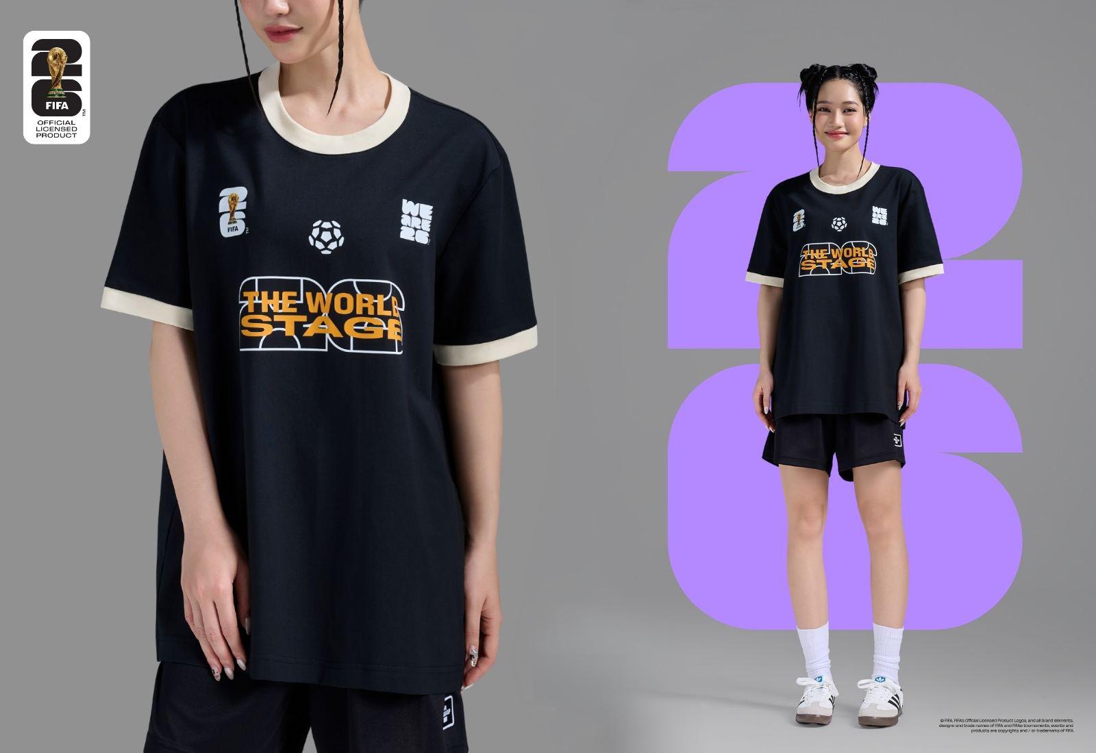 Áo Tshirt Cotton Compact Colored Rib World Cup Black Gold Trophy