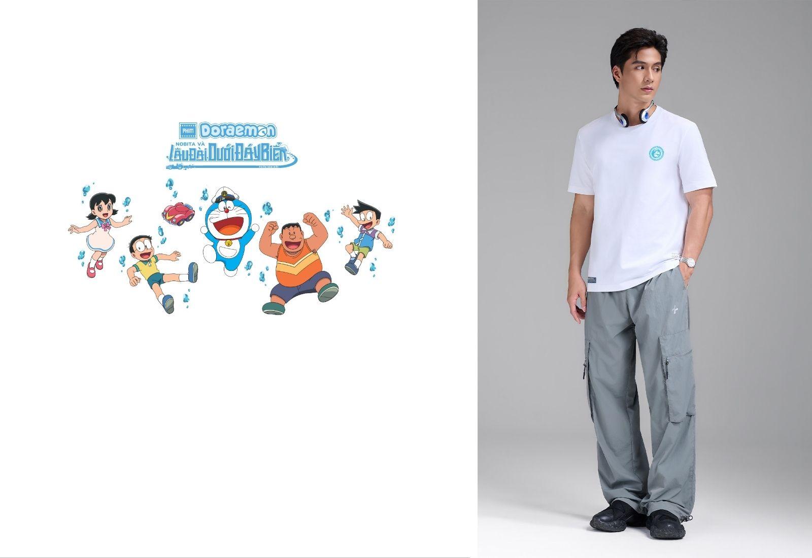 Áo thun Doraemon Biệt Đội Biển Xanh Cotton 180gsm 