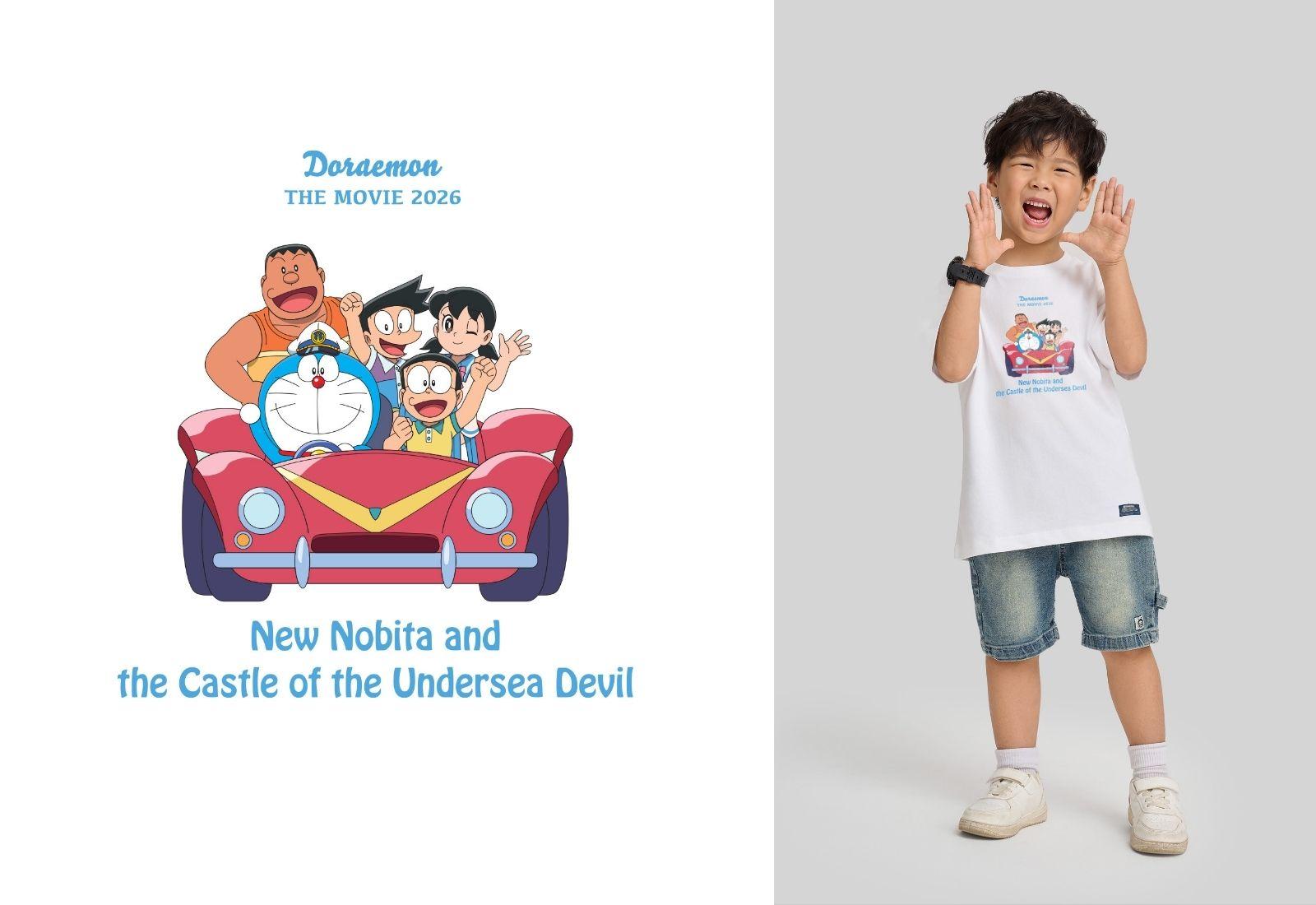 Áo thun trẻ em Doraemon Chuyến Xe Tình Bạn Cotton Compact 