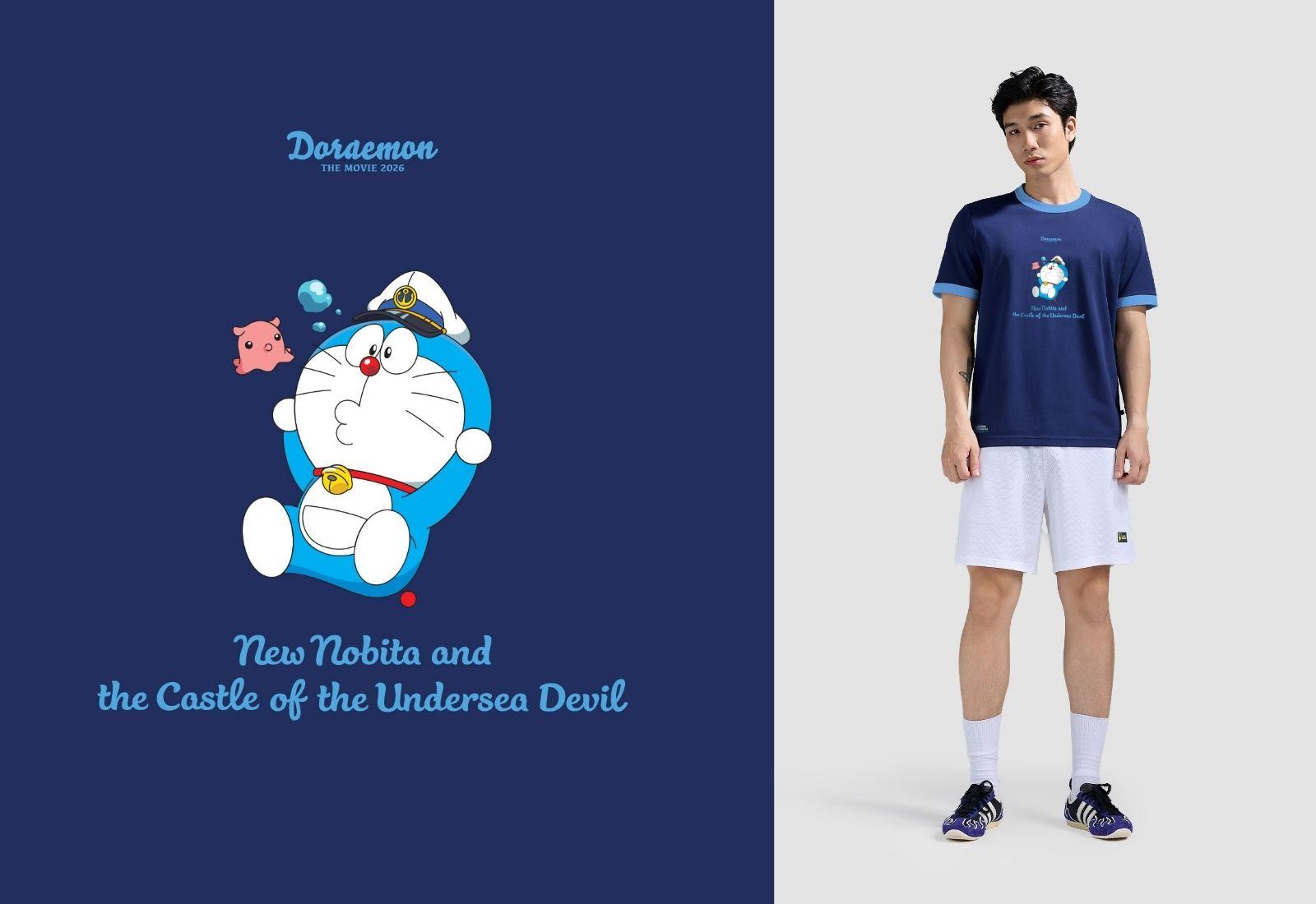 Áo thun Doraemon Cotton Compact phối bo