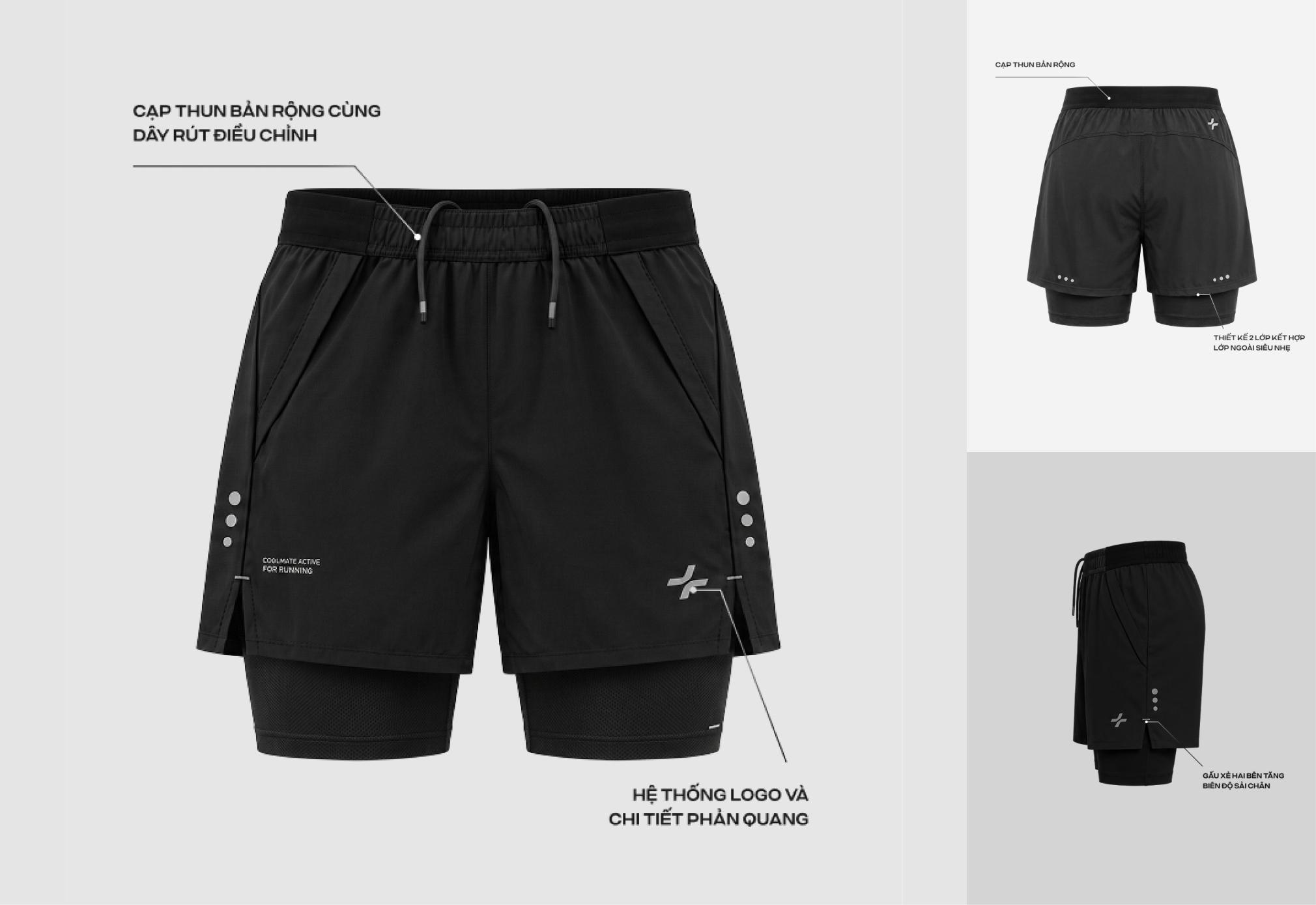 Quần shorts chạy bộ nam 2 lớp Exdry 360 Reflective
