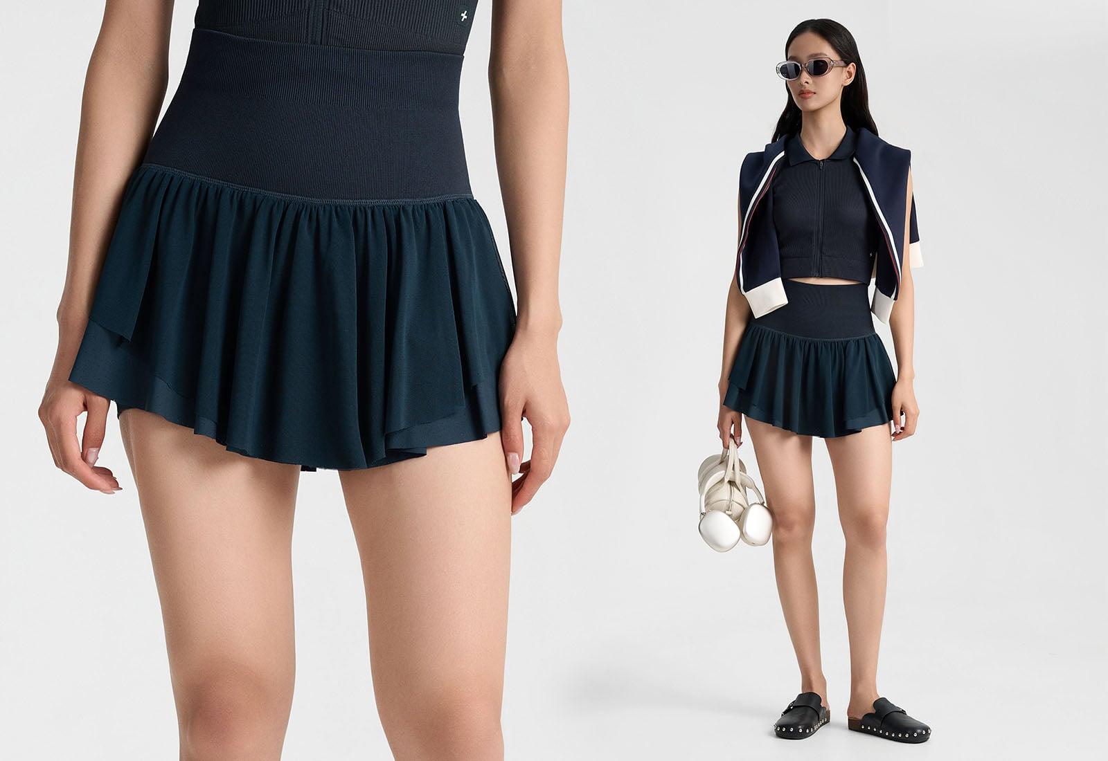 Chân váy thể thao nữ 2 tầng Seamless cạp cao