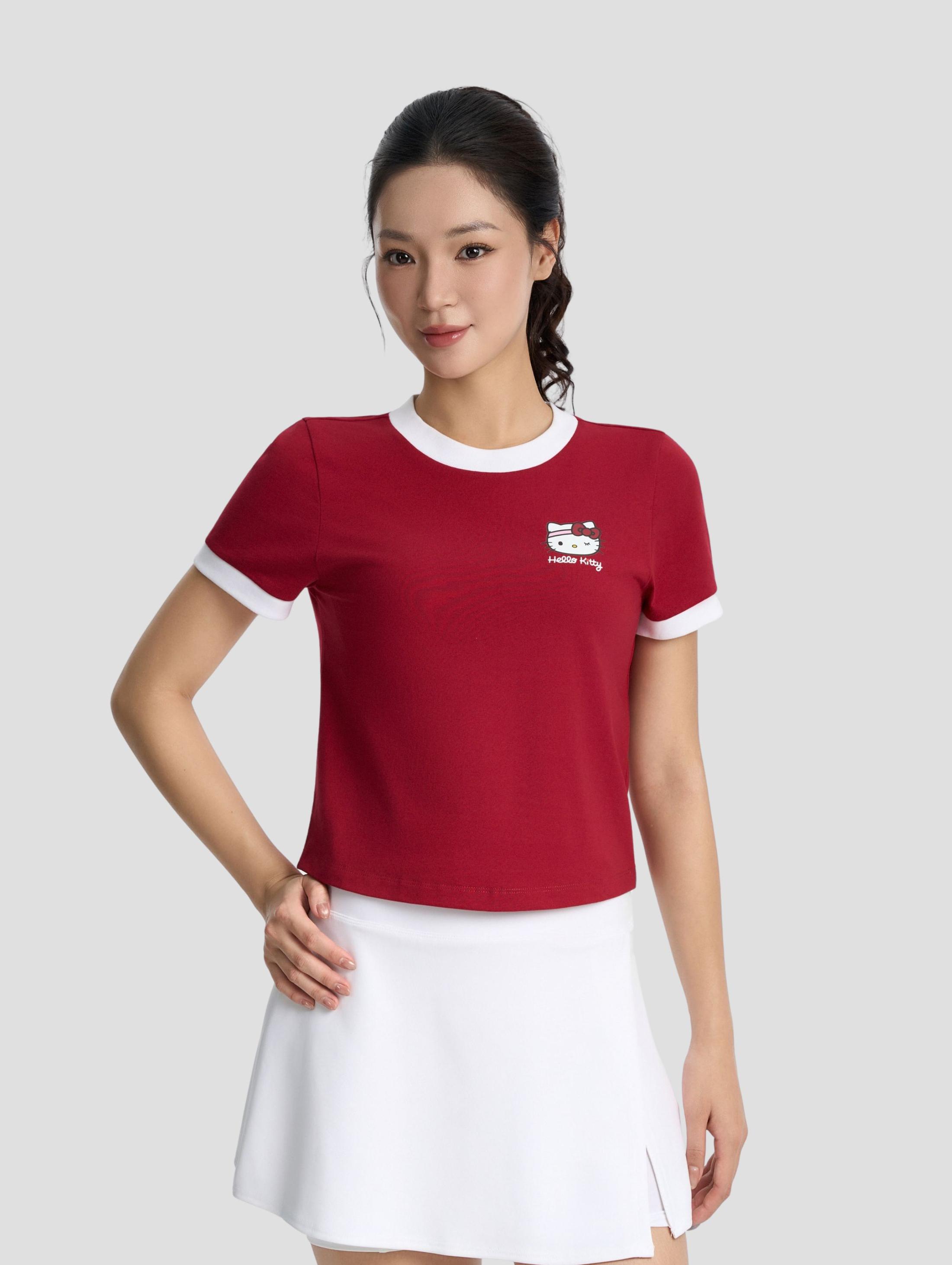 Áo thun cotton Slim Fit phối bo viền Kitty is Winking - undefined
