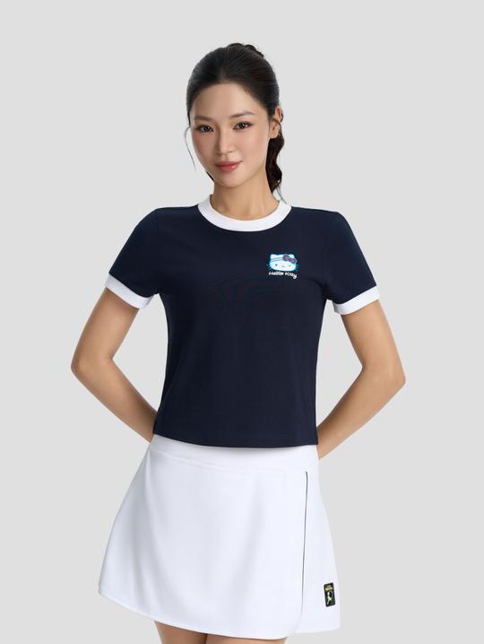 Áo thun cotton Slim Fit phối bo viền Kitty is Winking - undefined