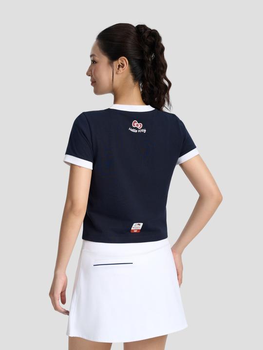 Áo thun cotton Slim Fit phối bo viền Kitty is Winking - undefined