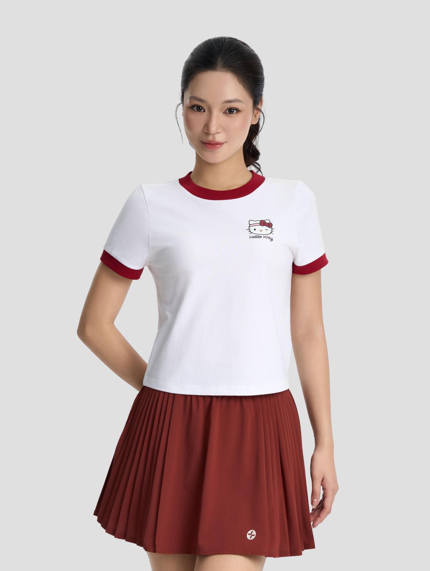 Áo thun cotton Slim Fit phối bo viền Kitty is Winking - undefined