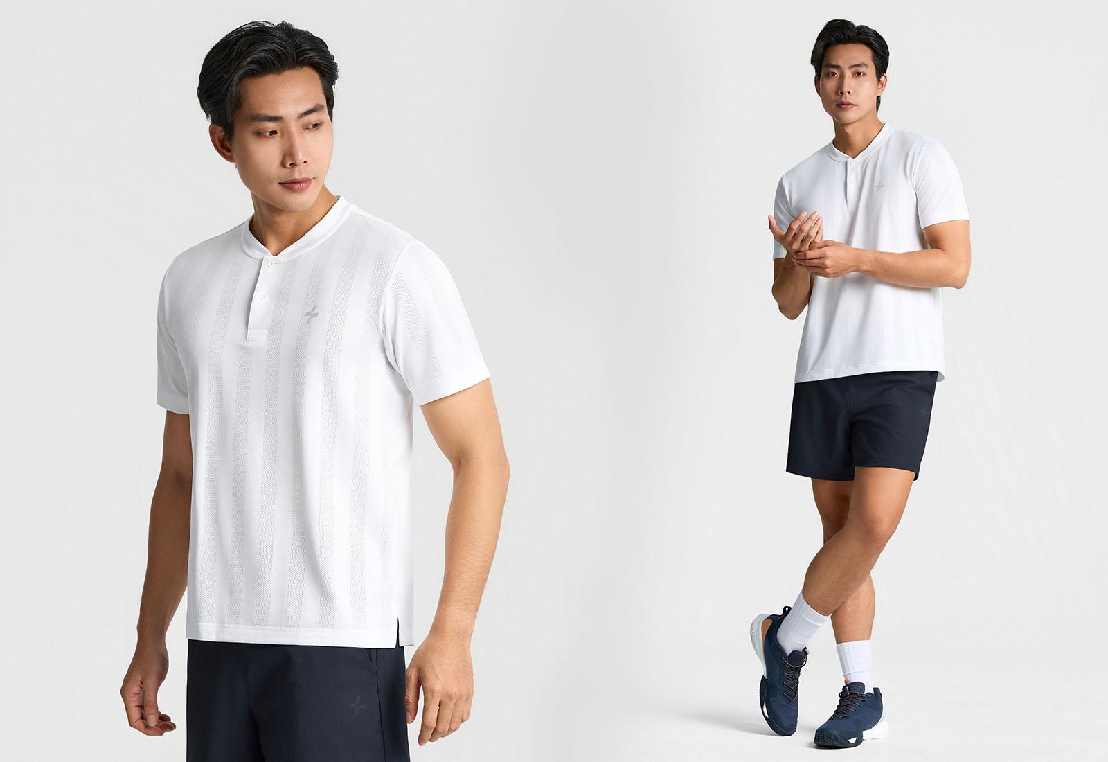 Áo thun thể thao nam Exdry jacquard cổ henley