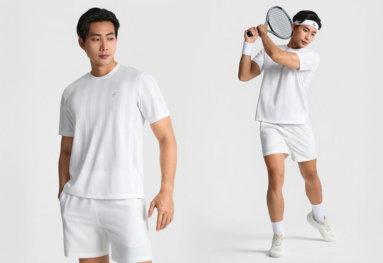 Áo thun thể thao nam Exdry jacquard cổ tròn
