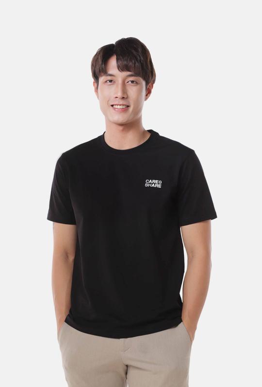 Áo thun nam Cotton Compact phiên bản Premium in Care & Share Typography màu đen - undefined