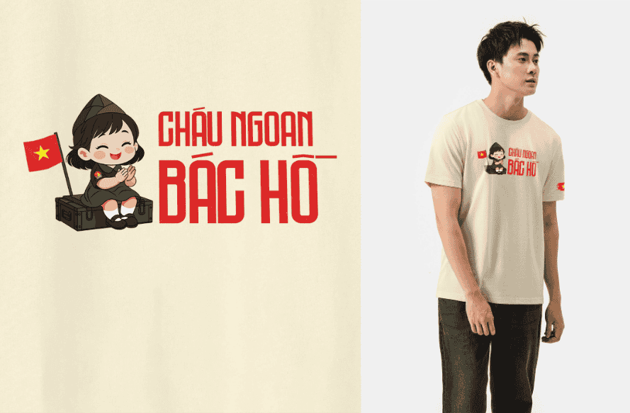 Áo thun Cotton 220gsm Cháu ngoan Bác Hồ bé gái