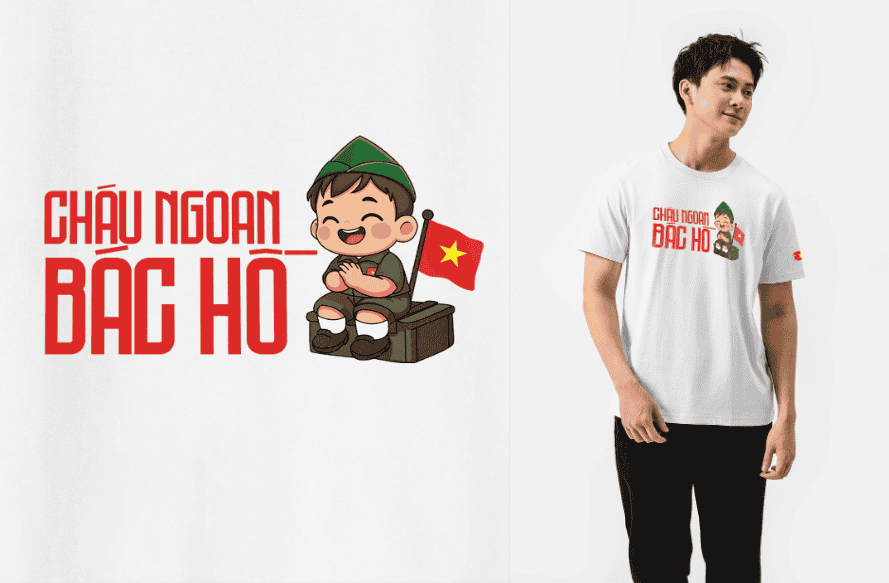 Áo thun Cotton 220gsm Cháu ngoan Bác Hồ bé trai