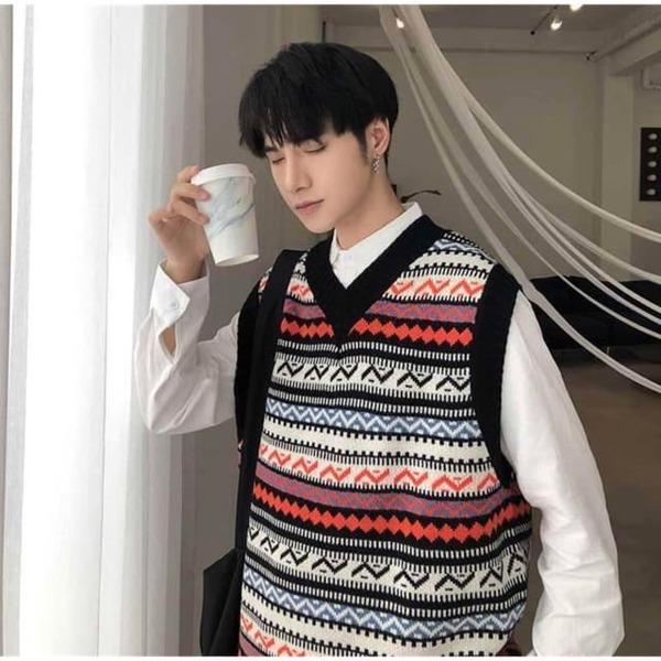 Áo gile len nam họa tiết