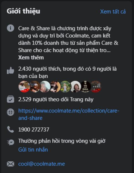 fanpage care share with coolmate