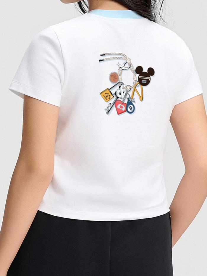 Áo thun Baby Tee Cotton Compact phối viền xanh Mickeychain - undefined