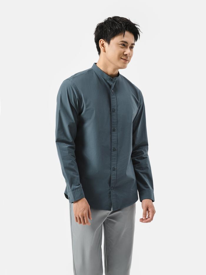 Áo sơ mi dài tay cổ tàu Premium Poplin  - undefined