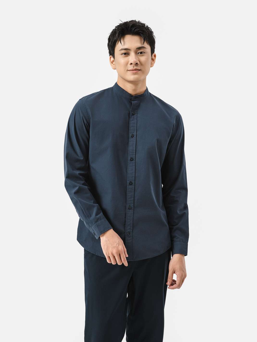 Áo sơ mi dài tay cổ tàu Premium Poplin  - undefined