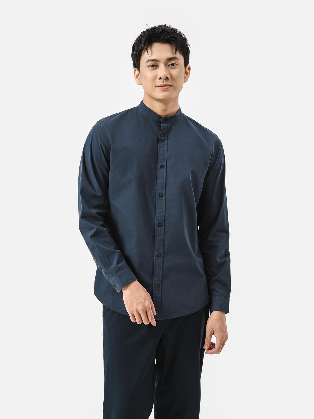 Áo sơ mi dài tay cổ tàu Premium Poplin  - undefined