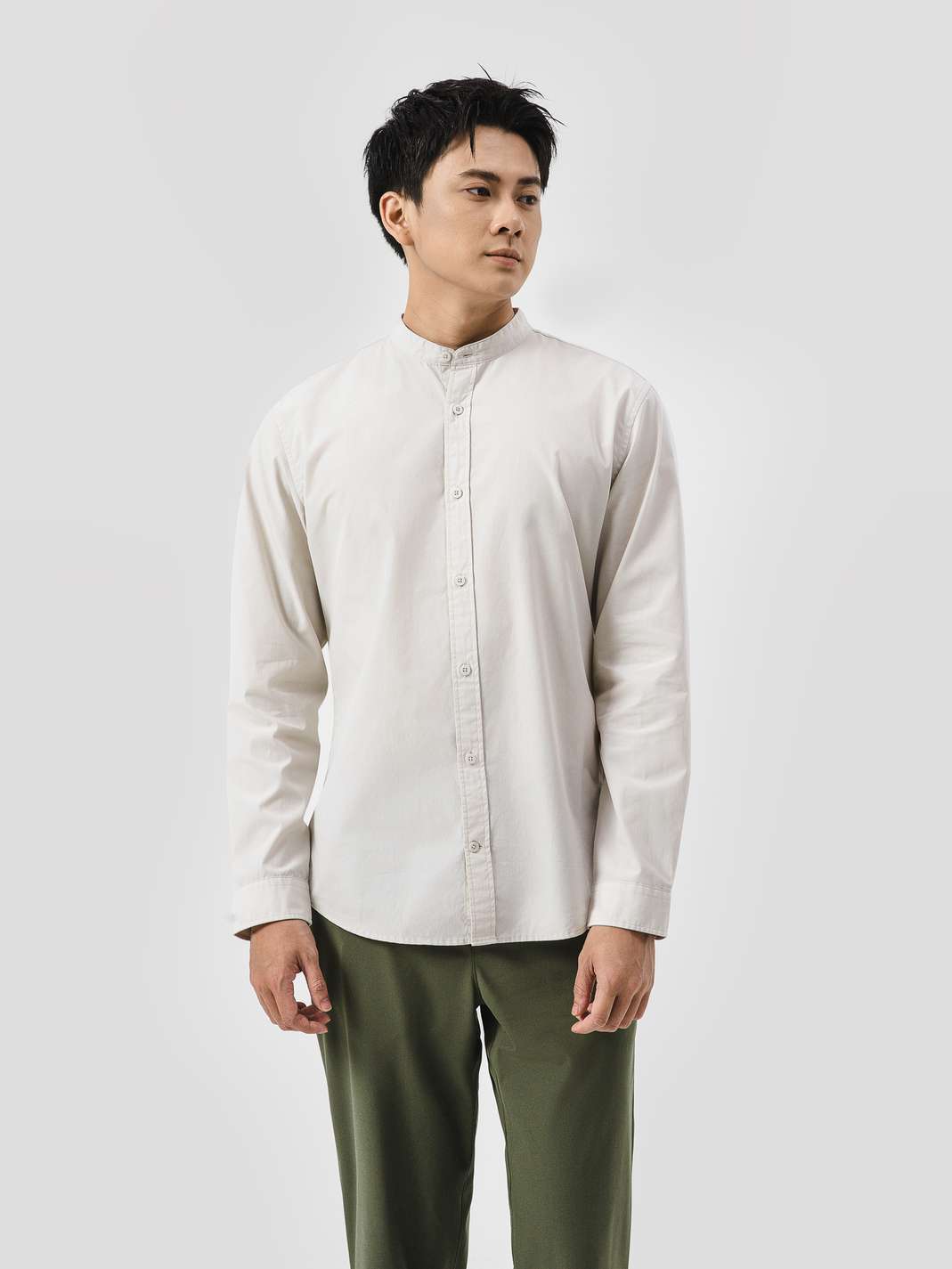 Áo sơ mi dài tay cổ tàu Premium Poplin  - undefined