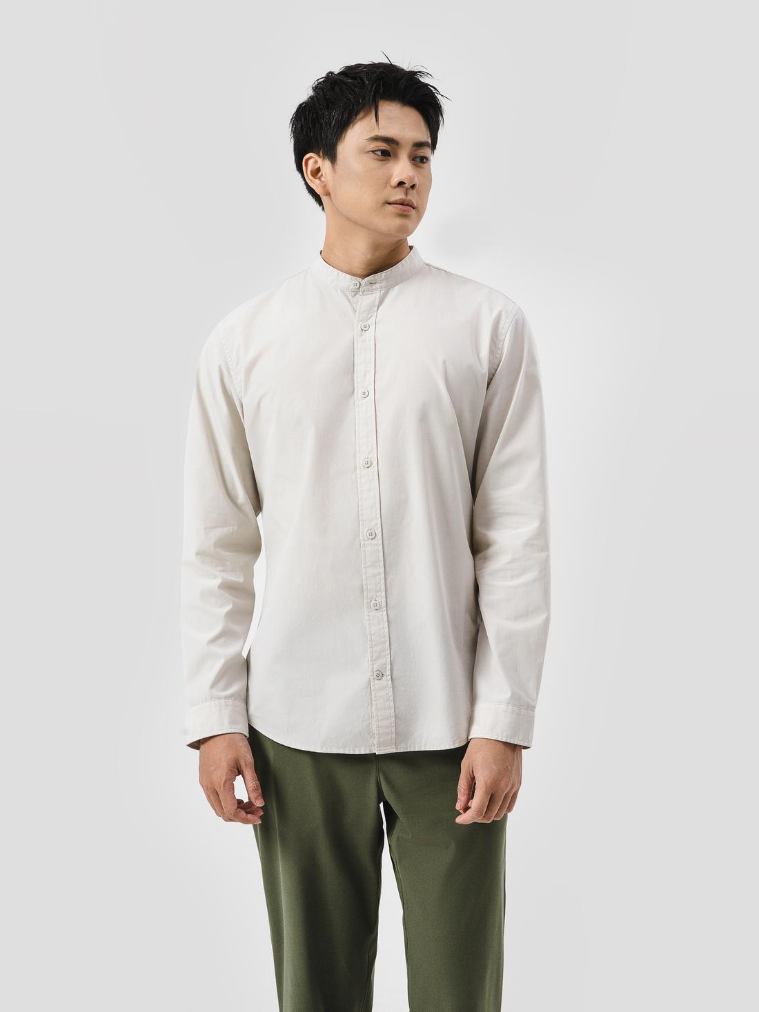 Áo sơ mi dài tay cổ tàu Premium Poplin  - undefined