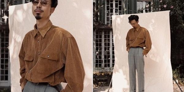 Đen Vâu nổi bật trong shoot hình với trang phục áo sơ mi nhung phong cách phối đồ vintage
