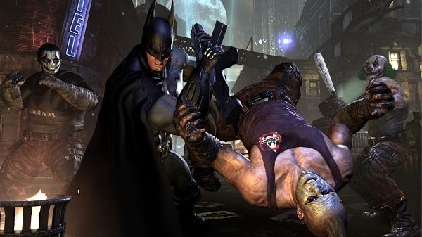 Ảnh chụp màn hình gameplay Batman: Arkham City, thể hiện cảnh chiến đấu