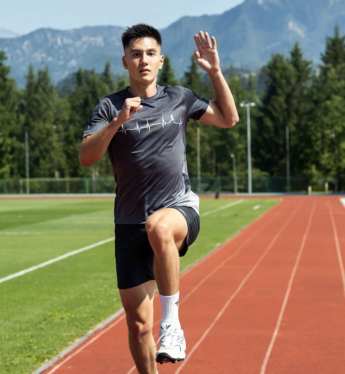 Runner stretching wearing green shirt