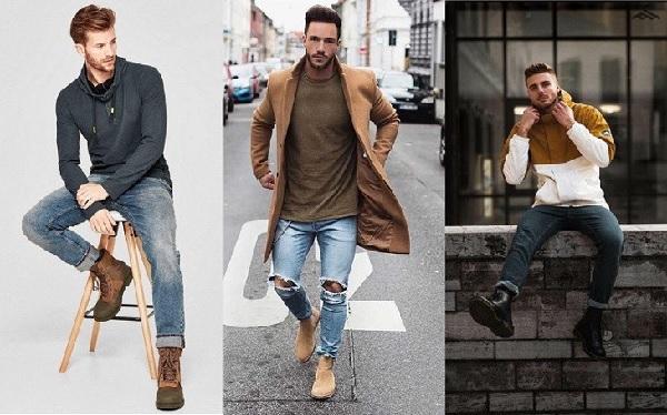 Giầy bốt nam cùng quần jeans thời thượng