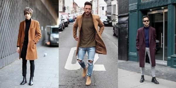 Giày bốt nam kết hợp áo măng tô trẻ trung