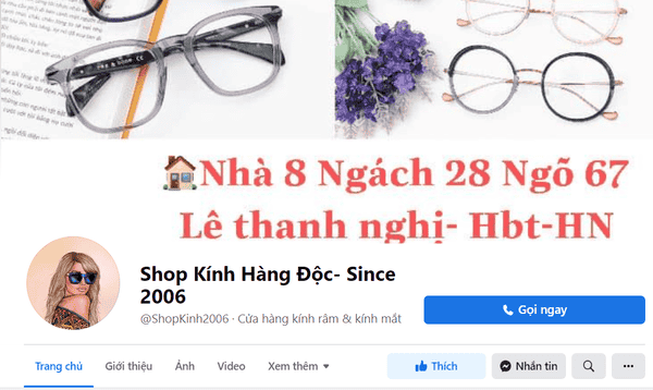Trang fanpage của Shop Kính hàng độc