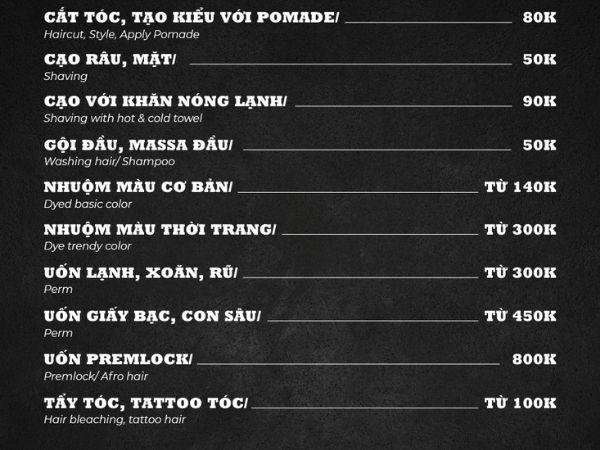 Bảng giá dịch vụ tại 4RAU Barber SHOP