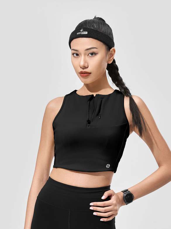 Áo Crop top Tank nữ Chạy bộ khoá zip - undefined