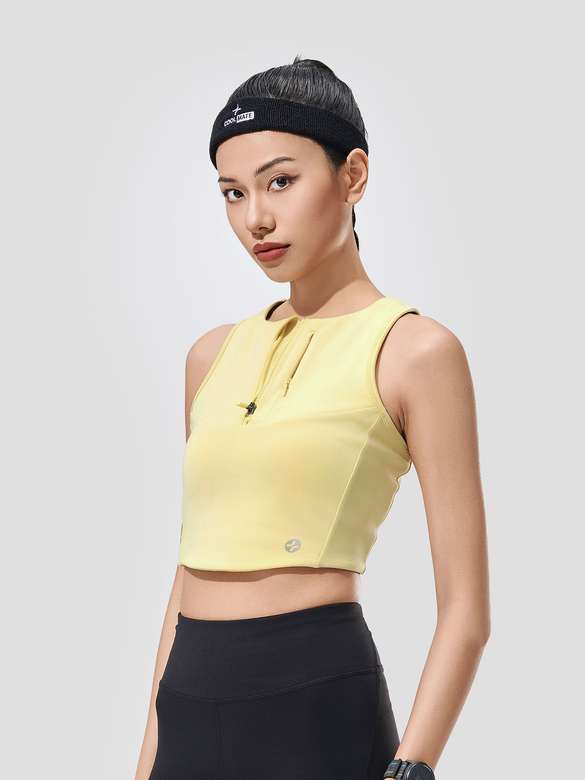 Áo Crop top Tank nữ Chạy bộ khoá zip - undefined