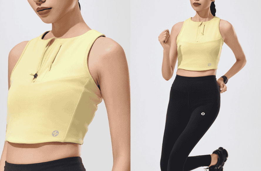 Áo Crop top Tank nữ Chạy bộ khoá zip