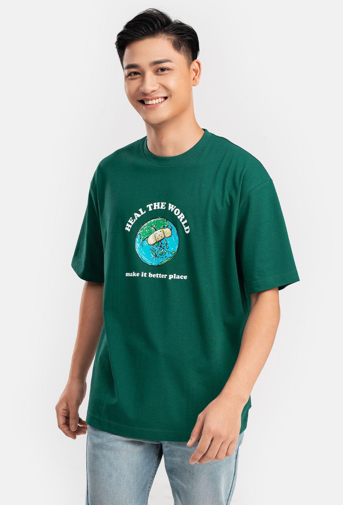 Áo thun oversize in Heal The World Clean Vietnam - màu Xanh Forest - undefined