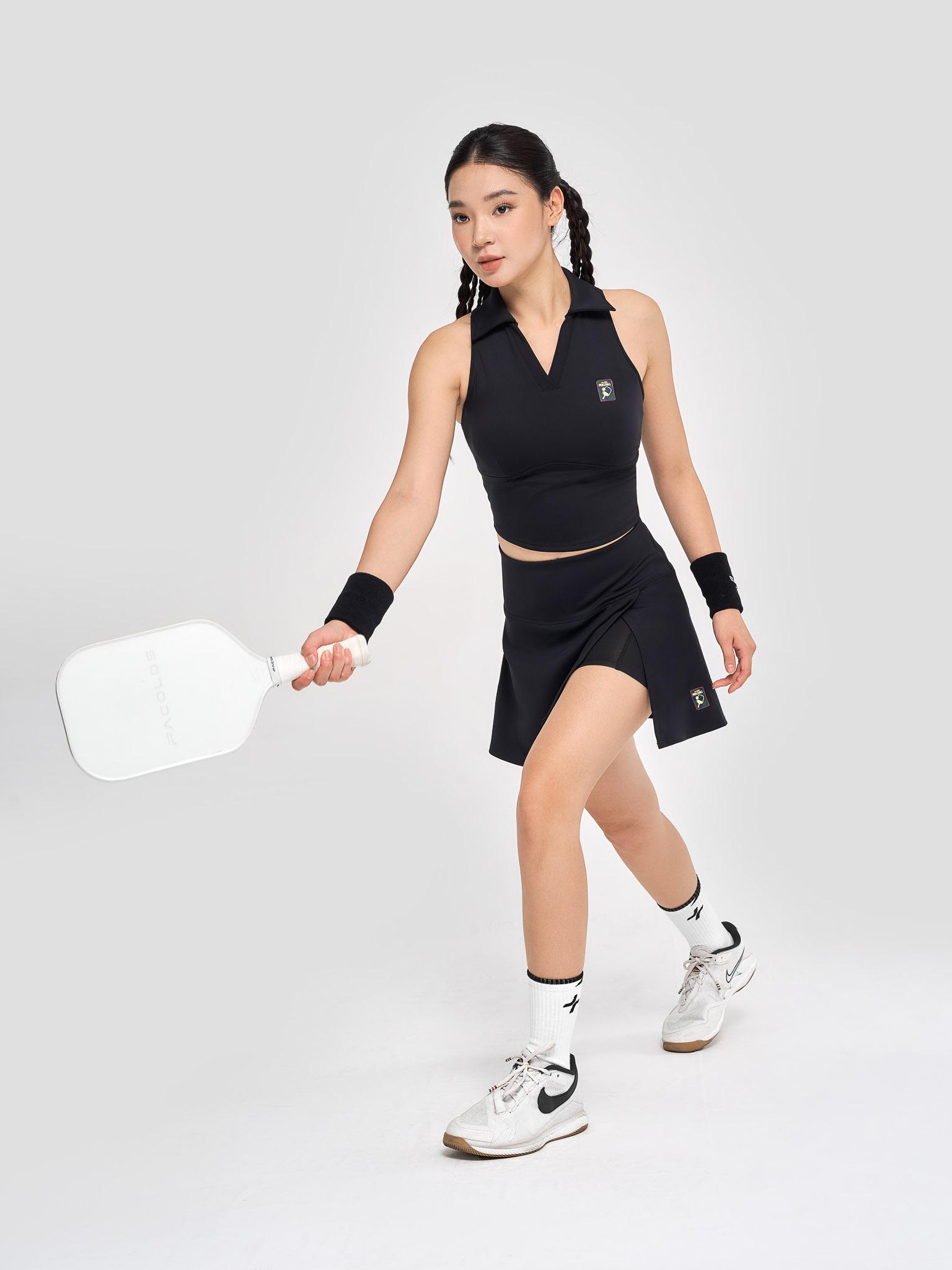 Váy thun knit Pickleball Smash Shot - Đen