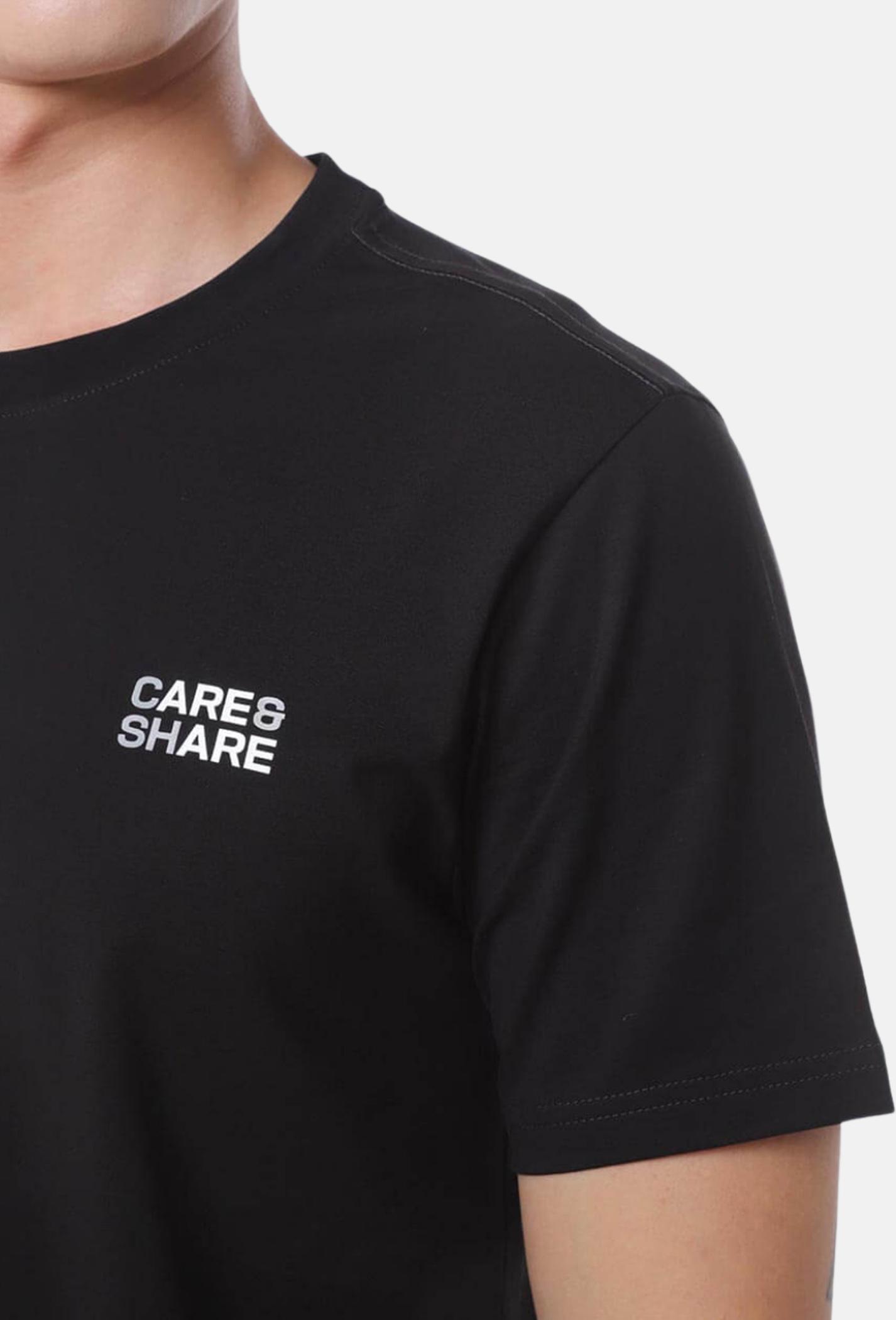 Áo thun nam Cotton Compact phiên bản Premium in Care & Share Typography màu đen - undefined